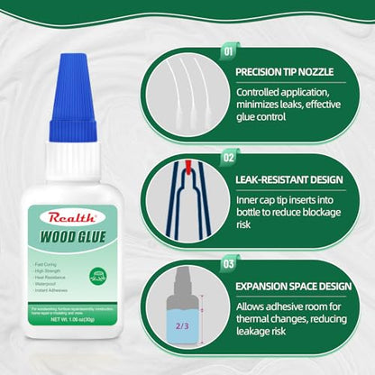 Super Glue for Wood Clear 30g 2 Pack with Anti-Clog Cap - size: 60g, style: Wood Glue
