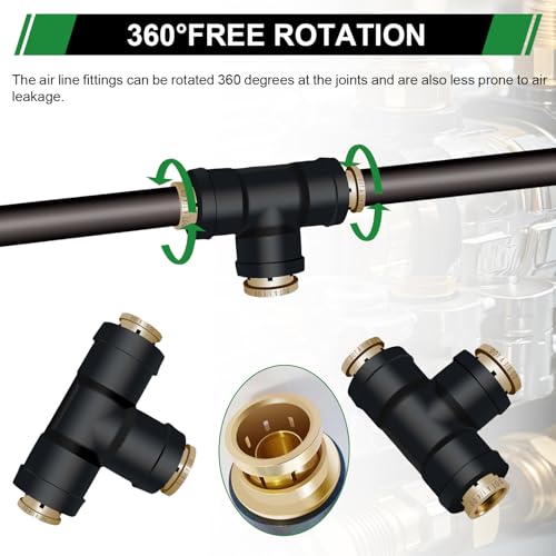 1/4" DOT Air Line Fittings Tee 3PCS, 1/4" OD x 1/4" OD x 3/8" OD - color: 1/4" * 1/4" * 3/8" 3PCS