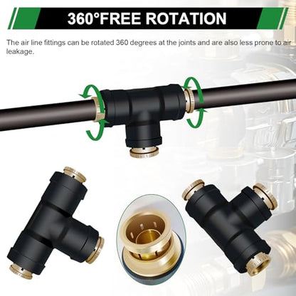 1/4" DOT Air Line Fittings Tee 3PCS, 1/4" OD x 1/4" OD x 3/8" OD - color: 1/4" * 1/4" * 3/8" 3PCS