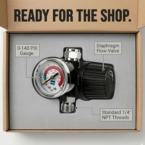 LE LEMATEC Diaphragm Air Regulator for HVLP Spray Guns, 1/4 NPT Gauge