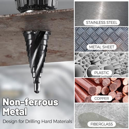 Cobalt M35 4 Spiral Flutes Step Drill Bit for Metal 1/4" to 3/4" - size: M35 1/4-3/4