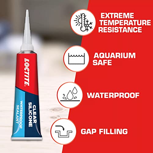Loctite Silicone Sealant, Clear, 2.7 fl oz Tube, 1 Pack - 100% Waterproof Sealant for Glass, Ceramic, Wood, Plastic & More - size: Single 2.7 Oz Tube