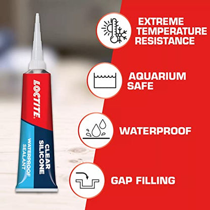 Loctite Silicone Sealant, Clear, 2.7 fl oz Tube, 1 Pack - 100% Waterproof Sealant for Glass, Ceramic, Wood, Plastic & More - size: Single 2.7 Oz Tube