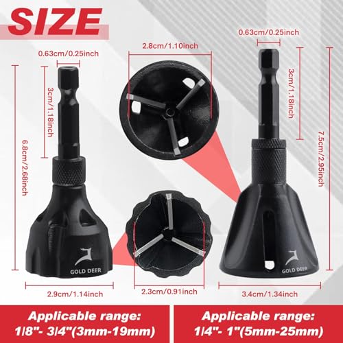 2Pcs Deburring Tool Chamfer Tool 1/8"- 3/4" and 1/4"- 1" Tungsten Carbide Chamfering Drill Bit Fast Hex Shank Deburr Drill Bit External Burr Removal for Metal Rod Bolt Pipe 3D Printing PVC - size: 1/8"- 3/4"& 1/4"- 1"