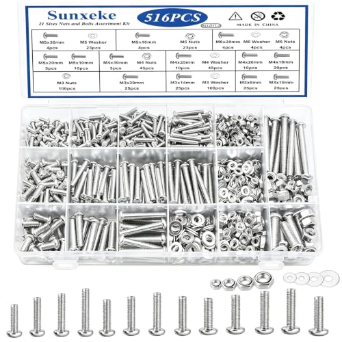 516Pcs Nuts and Bolts Assortment Kit, Phillips Pan Head, Silver - color: 516pcs-Silver