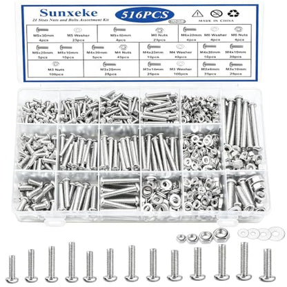 516Pcs Nuts and Bolts Assortment Kit, Phillips Pan Head, Silver - color: 516pcs-Silver