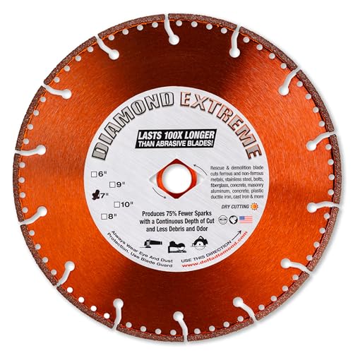 Diamond Extreme 7 Inch Metal Cutting Diamond Blade, Heavy-Duty Vacuum-Brazed Cut Off Wheel, DM-7/8-5/8" Arbor for Rebar, Steel, Stainless Steel, Angle Iron & Sheet Metal (7") - size: 7 Inch