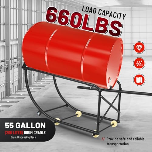 KUAFU 55 Gallon Drum Cradle 600lbs Drums Dolly Cart Drum Dispensing Stand