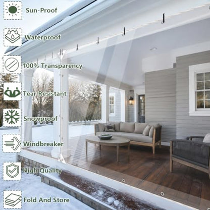 Clear Tarps Heavy Duty PVC, Transparent Tarp Durable Waterproof Dustproof Windproof, Tarpaulin with Grommets & Ropes for Greenhouse, Patio, Garden, Pavilion, Chicken, Porch, Outdoor（5' x 7'） - size: 5' x 7'（1.5x2.1m）