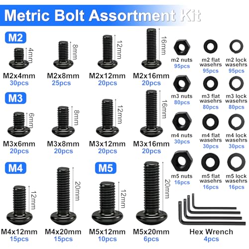 888PCS Metric Screw Assortment Kit, M2 M3 M4 M5 Metric Bolt Assortment, Button Head Socket Cap Screws Bolts Nuts Washers Kit, 10.9 Grade Alloy Steel Machine Screws for 3D Printing - color: BK-M2 M3 M4 M5-888PCS