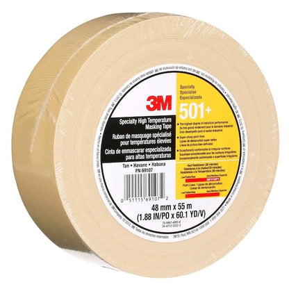 3M 501+ High Temperature Masking Tape, Tan, 1.88 in x 60 yds – Strong Holding Power for Automotive, Specialty Vehicle and Industrial Markets