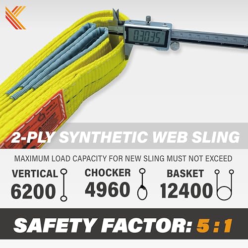 2-Ply Lifting Sling Straps 2”x 4ft - 6200lbs Vertical Capacity Heavy Duty Flat Eye Lift Sling, for Rigging Moving Towing Hoisting -2Pack - Kodiak Straps - color: 2 PACK, size: 2inch x 4ft