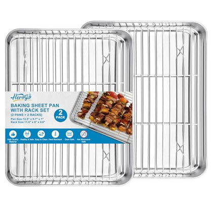Herogo Stainless Steel Quarter Sheet with Wire Rack Set, 9 x 13 x 1 Inch - size: 12.5 x 10 x 1 inch