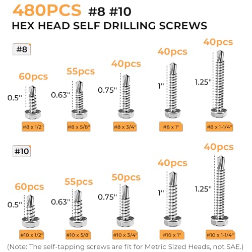 INCLY 480PCS #8#10 Self Tapping Screws for Metal with Socket