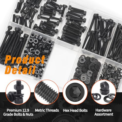 12.9 Grade M3 Screws Assortment Kit, 480pcs Bolts and Nuts Washers Set - size: M3 Bolts and Nuts Washers 10-30mm