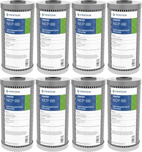 Pentair Pentek NCP-BB Big Blue Carbon Water Filter, 10-Inch, Whole House Pleated Carbon-Impregnated Polyester Cartridge, 10" x 4.5", 10 Micron, Sediment and Chlorine Reduction, Pack of 8 - size: Pack of 8, style: 10" x 4.5"