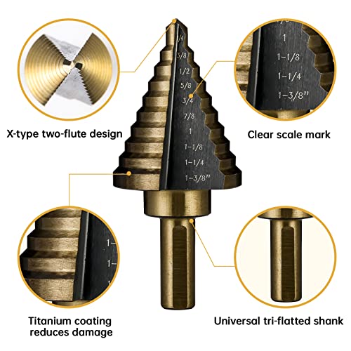 5PCS HSS Titanium Step Drill Bit Set for Metal Unibit - size: 5PCS Set