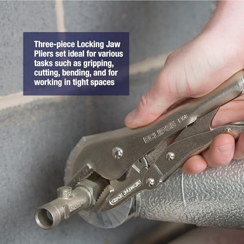 Eclipse Professional Tools LOCK3PS 3-Piece Locking Jaw Pliers Set – Heavy-Duty Chrome Molybdenum Steel | Welding, HVAC, Plumbing, Electrical, Automotive & Woodworking