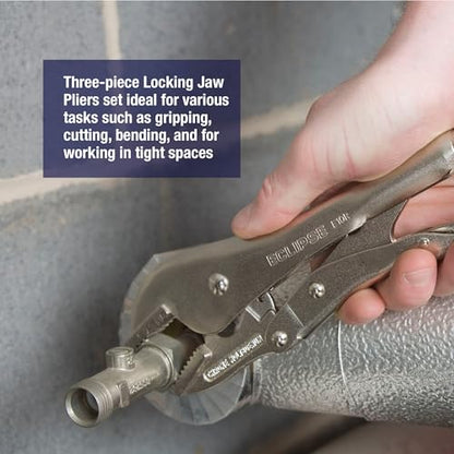 Eclipse Professional Tools LOCK3PS 3-Piece Locking Jaw Pliers Set – Heavy-Duty Chrome Molybdenum Steel | Welding, HVAC, Plumbing, Electrical, Automotive & Woodworking
