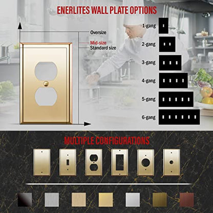 ENERLITES Duplex Receptacle Outlet Metal Wall Plate, 1-Gang Polished Brass - color: Polished Brass, size: Midsize