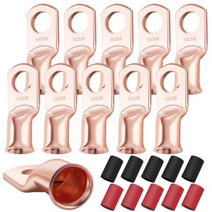 XHF 10PCS 1 AWG-3/8 Heavy Duty Battery Cable Lugs Shrink Tubing(UL) - size: 1 AWG - 3/8" (M10)