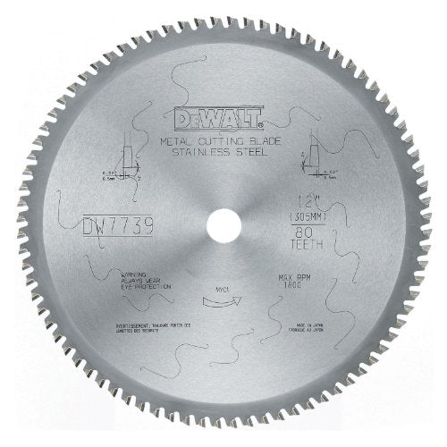 DEWALT DWA7739 80 Teeth Stainless Steel Metal Cutting 1-Inch Arbor, 12-Inch Blade - size: 12" / 80 Teeth
