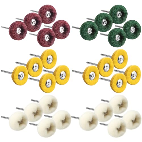 Mesee 30 Pieces Abrasive Buffing Wheel Set, 1-inch Abrasive Wheels, Cashmere Grinding Brush Heads & Polishing Cotton Cloth Wheels with 1/8" Shank Mini Brush Polishing Kit for Rotary Tools