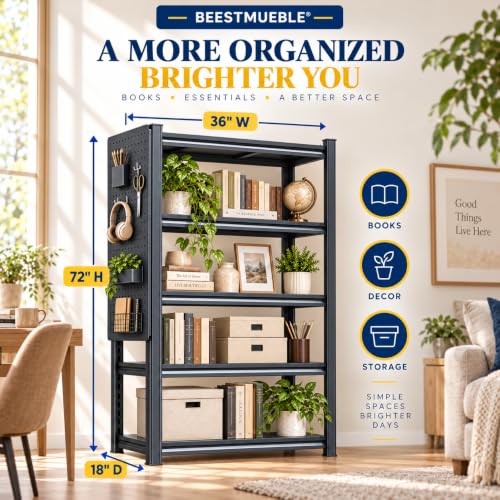 Book Shelf, Metal Bookshelf with Double-Layer Columns, Adjustable Bookcase - size: 40"Wx 16"Dx 72"H