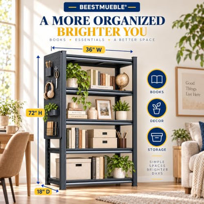 Book Shelf, Metal Bookshelf with Double-Layer Columns, Adjustable Bookcase - size: 40"Wx 16"Dx 72"H