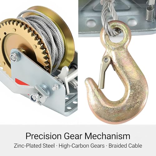 JOIKIT 1600 Lbs Heavy Duty Hand Crank Winch with 15m 49Feet Steel Cable - size: 1600 LBS