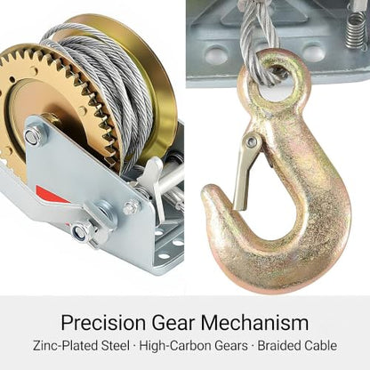 JOIKIT 1600 Lbs Heavy Duty Hand Crank Winch with 15m 49Feet Steel Cable - size: 1600 LBS