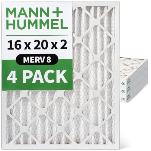 MANN+HUMMEL 16x20x2 MERV 8 Pleated 2" AC Furnace Air Filter. 4 Pack - style: 16 x 20 x 2