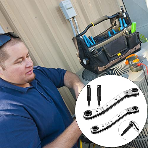HVAC Service Wrench,3/16"-3/8" 5/16" x 1/4"Valve Wrench with Hex Adapter - style: 2 Wrench + 2 Hexagon Bit