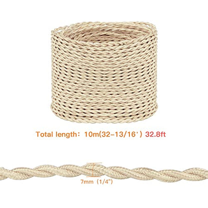 Helunsi 32.8 ft Twisted Cloth Covered Wire, 18/2 Champagne Gold Lamp Cord - color: Champagne Gold