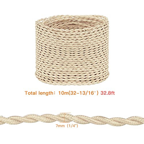 Helunsi 32.8 ft Twisted Cloth Covered Wire, 18/2 Champagne Gold Lamp Cord - color: Champagne Gold