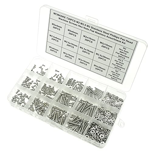 720PCS 304 SS Metric M2-M3 Pan Head Machine Screws Nuts Washers Kit - size: M2, M2.5, M3