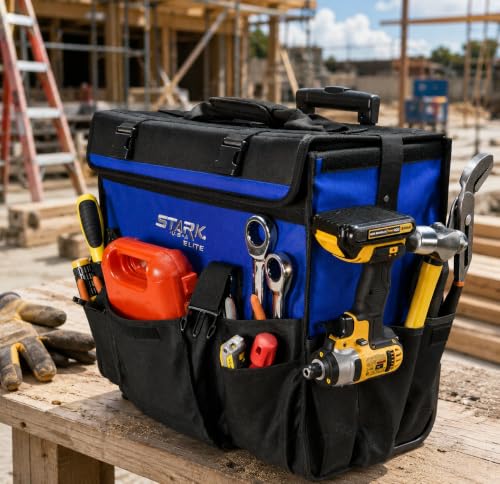 Stark USA 20-Inch Rolling Tool Bag with Wheels, Heavy Duty Tool Organizer Tote, Retractable Telescoping Handle, 22 Multi-Pocket Storage for Electricians, HVAC, Contractors, Mechanics & Construction