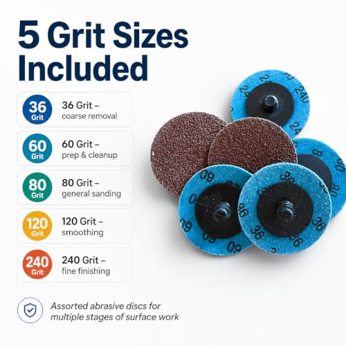 Surface Conditioning Discs, 50 Pcs, 36 60 80 120 240 Grit, Quick Change Abrasive Pads for Polishing, Deburring, Rust and Paint Removal