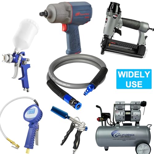 Hybrid Lead-in Air Hose 3/8 In. x 3 ft, Lightweight, Flexible, Durable Air Compressor Hose with Aluminum Universal Quick Coupler and Industrial Plug, Gray - size: 3 FT