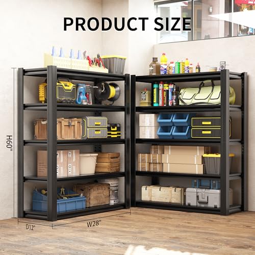 60" H Heavy Duty Garage Shelving 3000LBS Storage Shelves Adjustable 5 Tier Metal Shelving Unit, Industrial Utility Rack for Garage, Workshop, Basement, Home Office 60" H*27.5W*12D - size: 505(12.01''D*27.56''W*60''H)
