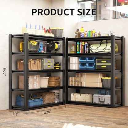 60" H Heavy Duty Garage Shelving 3000LBS Storage Shelves Adjustable 5 Tier Metal Shelving Unit, Industrial Utility Rack for Garage, Workshop, Basement, Home Office 60" H*27.5W*12D - size: 505(12.01''D*27.56''W*60''H)