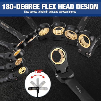 WORKPRO 22-piece Ratcheting Wrench Set with 180° Flex Head, Anti-Slip - style: Flex-head