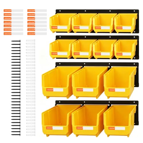 14pc Wall-Mounted Storage Organizer Mixed V1 V2 Combo Yellow - color: Yellow, size: V1-8Bins&V2-6Bins&4Rails