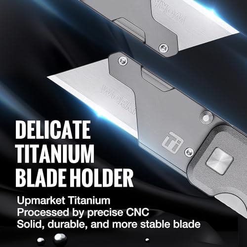 WORKPRO Premium Titanium Utility Knife, CNC Unibody, Lightweight Aluminium Handle Folding Box Cutter, Quick Change Blade Razor Knife,Ideal Gifts for Men Women, with 10 Extra Blades - color: Gray