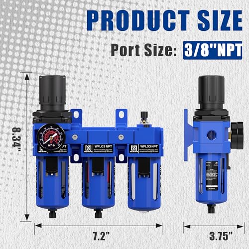 NEWPO 3/8'' 3 Stage NPT Water/Oil Trap Separator with Pressure Gauge - color: 2 Filter, size: 3/8" NPT