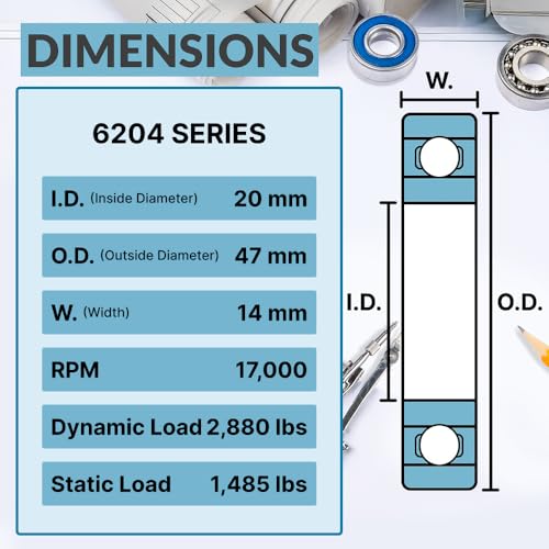 PGN 6204-2RS (2 Pack) Ball Bearing 20x47x14mm Chrome Steel Sealed