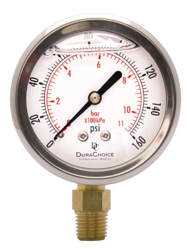 2-1/2" Oil Filled Pressure Gauge, Stainless Steel Case, 0-160 PSI, 1/4" NPT - size: [0-160 PSI]