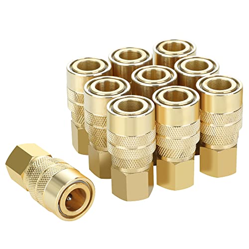 Brass Air Hose Fittings, Industrial M-Type Plug, 1/4 Inch Body Size, 1/4 Inch NPT Female Threads, 10 Pieces Air Compressor Accessories Coupler Set - size: 10PC 1/4 FNPT