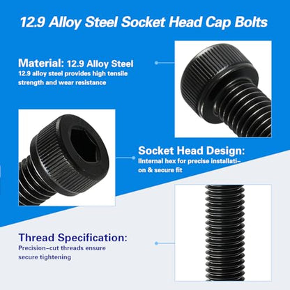 M8-1.25 x 45mm Socket Head Cap Screws, M8 Bolts, 12.9 Grade Alloy Steel, Allen Socket Drive, Black Oxide Finish, Half Thread, Quantity 10 - size: M8 x 45mm(10PCS)