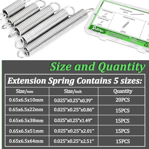 80 PCS Extension Spring Assortment Kit 5 Different Sizes - size: 80PCS (5 Sizes)